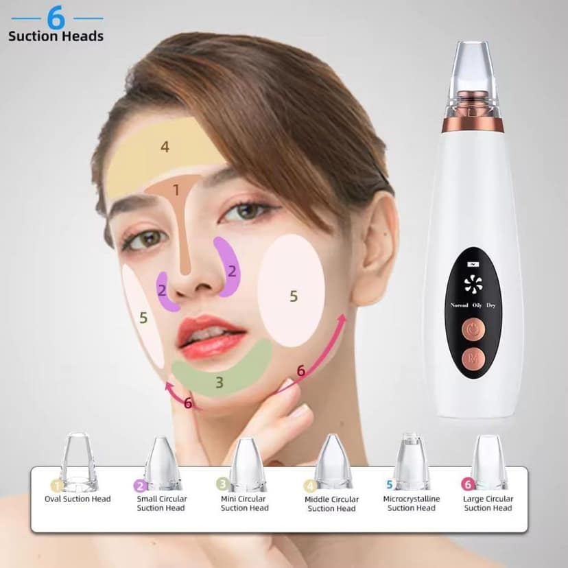 Electric 6-in-1 Multi-Function Blackhead Remover | USB Rechargeable Derma Suction Tool | Acne & Pimple Pore Vacuum Cleaner | Facial Cleansing Device for Nose, Face & Skin Care | With Multiple Suction Heads for Deep Cleaning (Original Quality) view 3