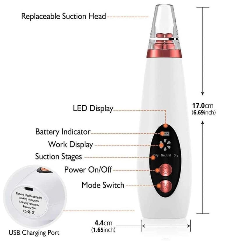 Electric 6-in-1 Multi-Function Blackhead Remover | USB Rechargeable Derma Suction Tool | Acne & Pimple Pore Vacuum Cleaner | Facial Cleansing Device for Nose, Face & Skin Care | With Multiple Suction Heads for Deep Cleaning (Original Quality) view 4