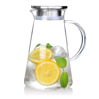 Lining Glass Water jug | 1.5 Littre | Water/Juice Pitcher Carafe with Handle and Lid | Perfect for Drinking Beverages, Serving Kitchen and Dining/Tableware-Milk, Juice, Water
