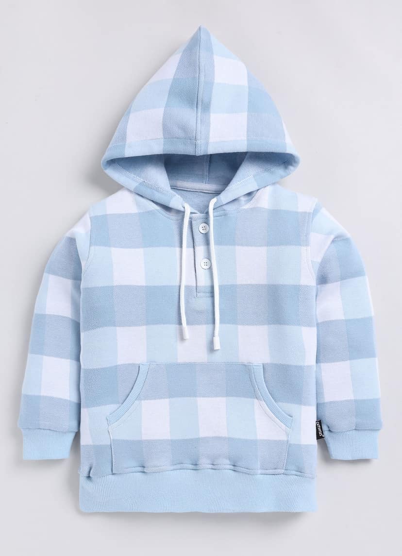 Boys Blue and White Checkered Pullover Hoodie
