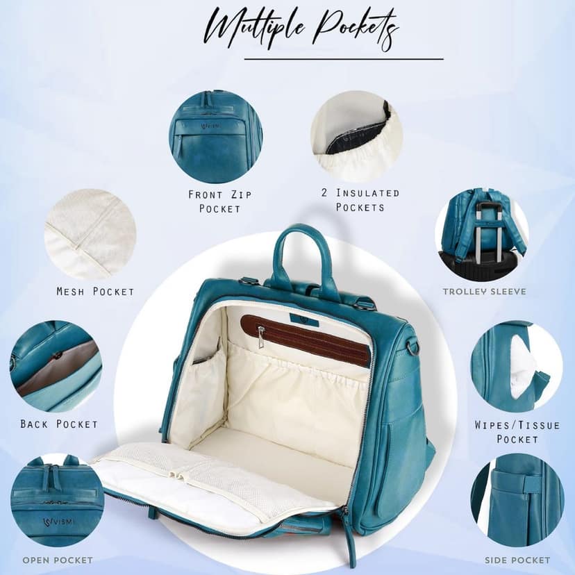 VISMIINTREND Diaper Bags for Mother & New Born Baby | Premium Pu Leather Maternity Bag | Convertible | Anti Theft | Trolley Sleeve | Travel Messenger Bag | Gift for Baby Shower, Moms to Be view 7