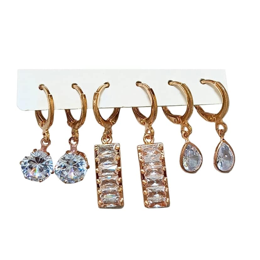 Jewelryklub Combo Of 3 Pairs American Diamond Earrings For Girls Women