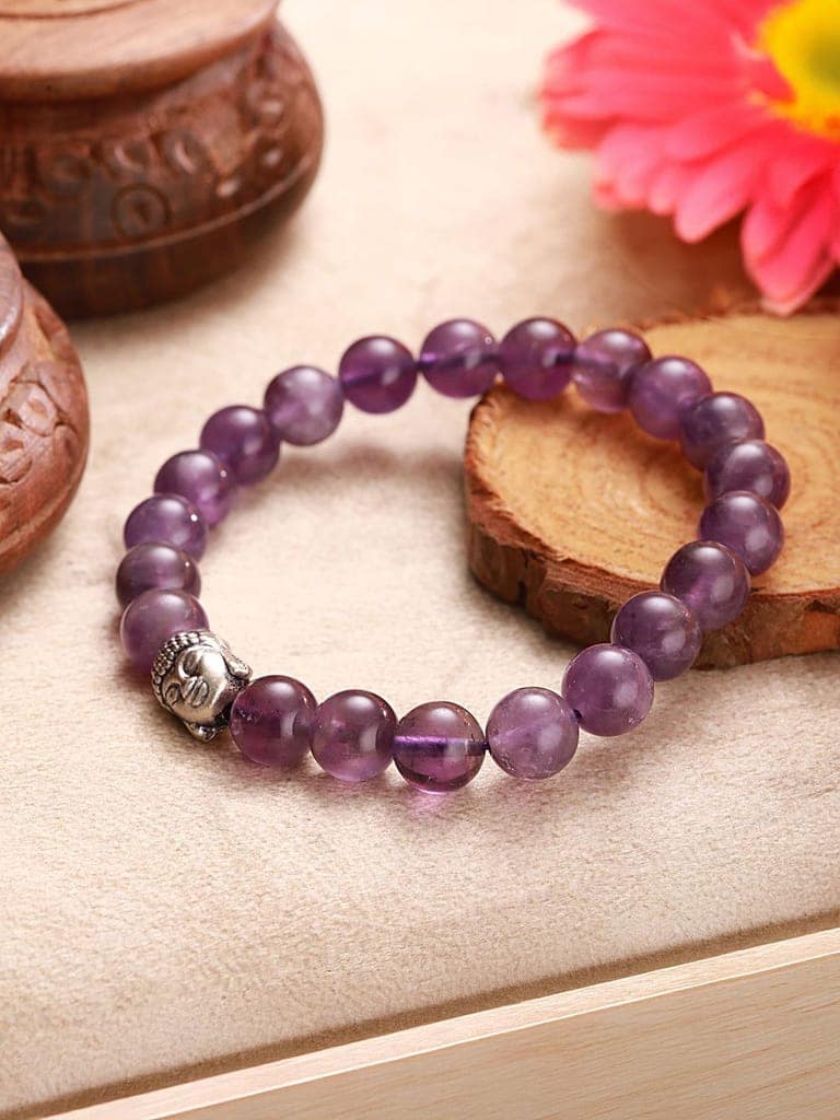 Natural Amethyst Stone Bead Bracelet for Positive Energy & Balance view 3