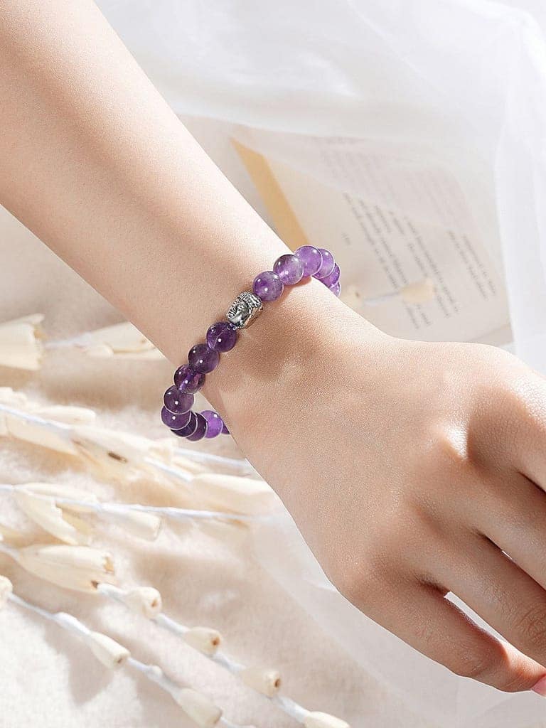 Natural Amethyst Stone Bead Bracelet for Positive Energy & Balance view 6