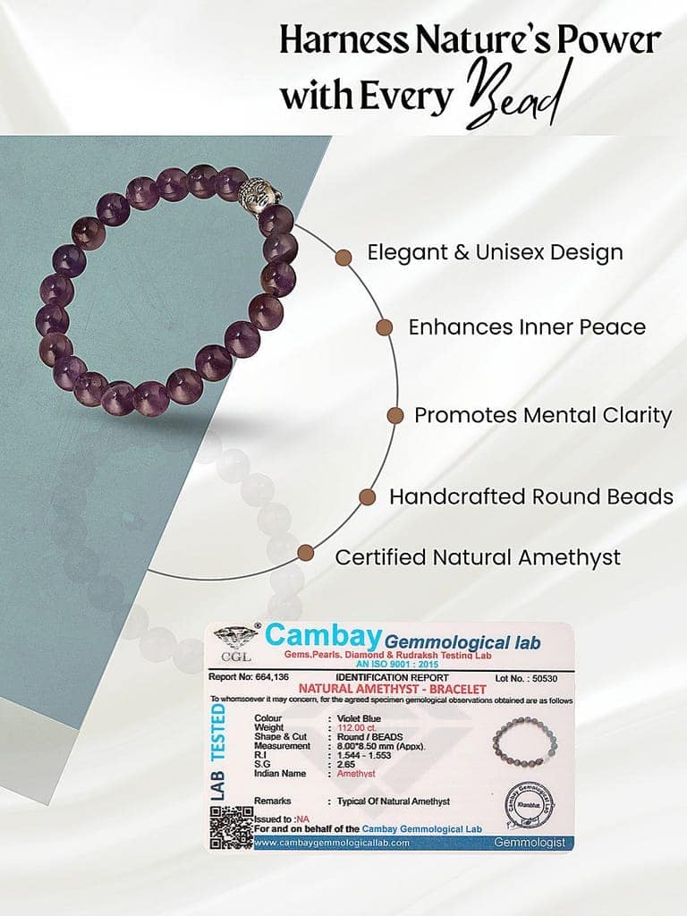 Natural Amethyst Stone Bead Bracelet for Positive Energy & Balance view 7