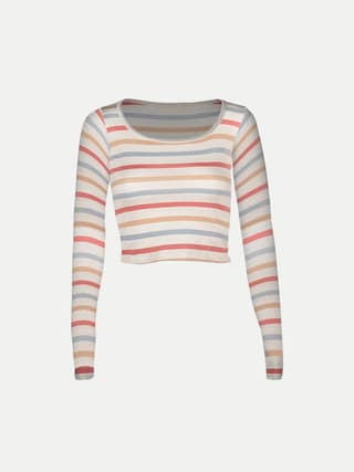 Women Multi Color Striped cropped Full Sleeve T shirts