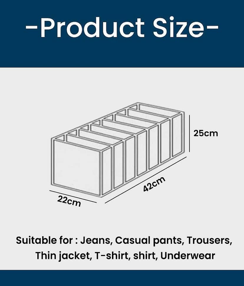 Non-Woven 5 Compartments Foldable Wardrobe Storage Organisers for Shirt, Denims, Pants, T-Shirt,Beige (2U) view 2