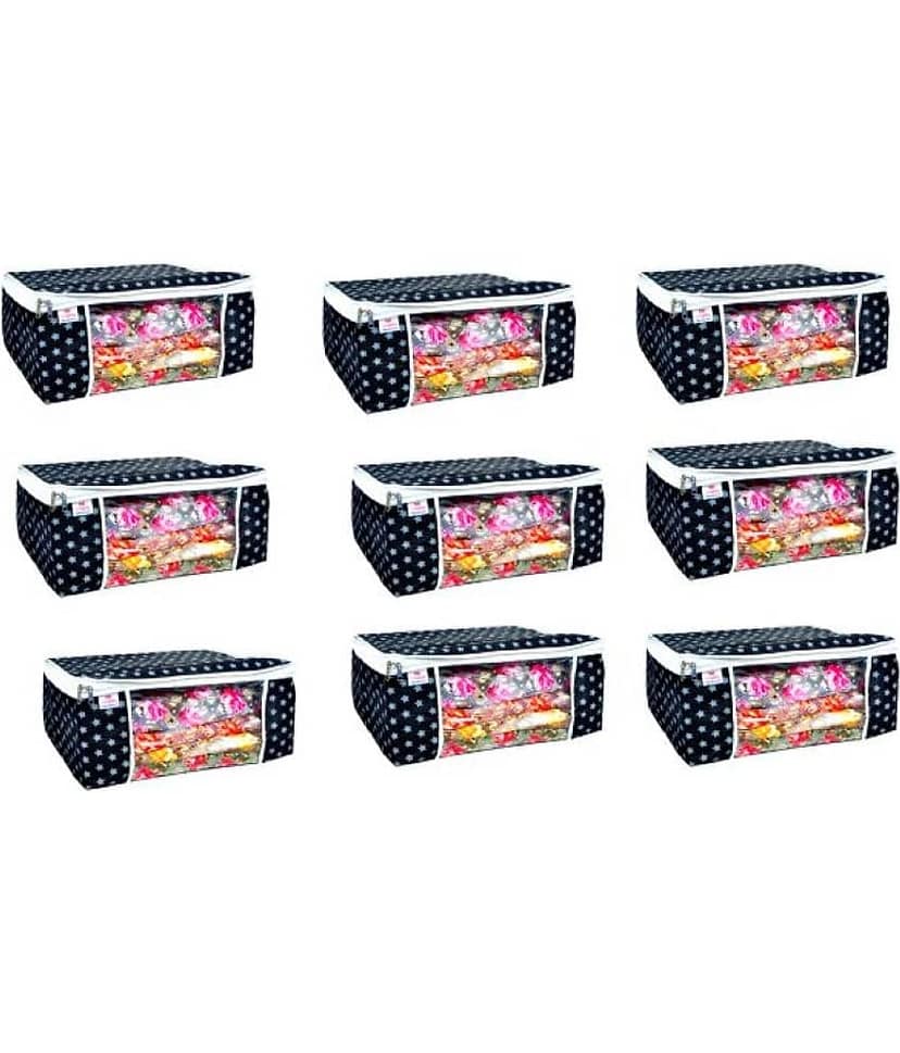 SH. NASIMA Non Woven Printed Saree Cover Bag Wardrobe with Transparent Window(, Pack of 9, Red)