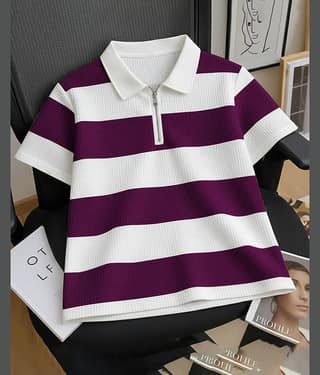 AUSK Men Cotton Blend Regular Fit Checks Polo T Shirt ( Purple )