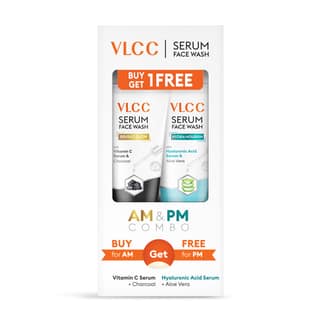 VLCC Vitamin C & Charcoal Serum Facewash - 150 ml for Oil Control & Brightening for AM | with Free Hyaluronic Acid & Aloe Vera Serum Facewash - 150 ml to Strengthen Skin Barrier for PM (B1G1