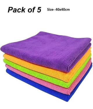 Microfibre Cloth for Car Cleaning, Home and kitchen cleaning microfiber clothes- 250 GSM- Pack of 5 pcs - 40 cm x 40 cm- Assorted Color