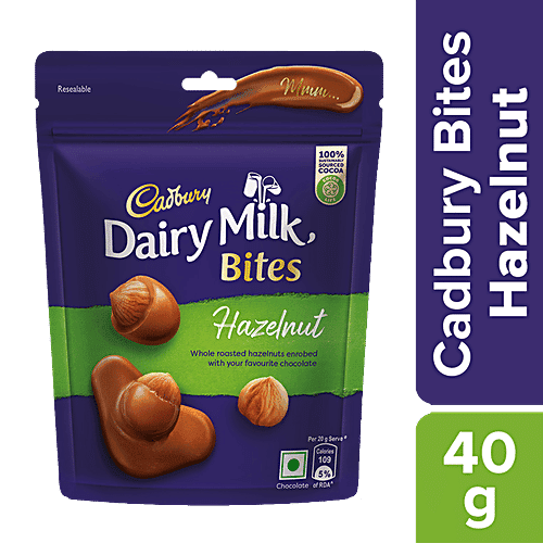 Cadbury Dairy Milk Dairy Milk Bites - Hazelnut, Roasted & Chocolate Coated, Rich & Luscious Dessert, 40 g