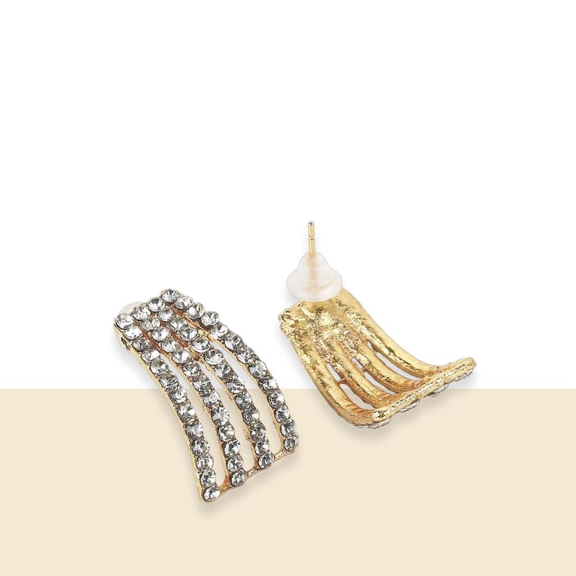 Glamora Gold Plated Crystal Geometric Party Wear Drop Earrings for Women Garnet Alloy Stud Earring view 2