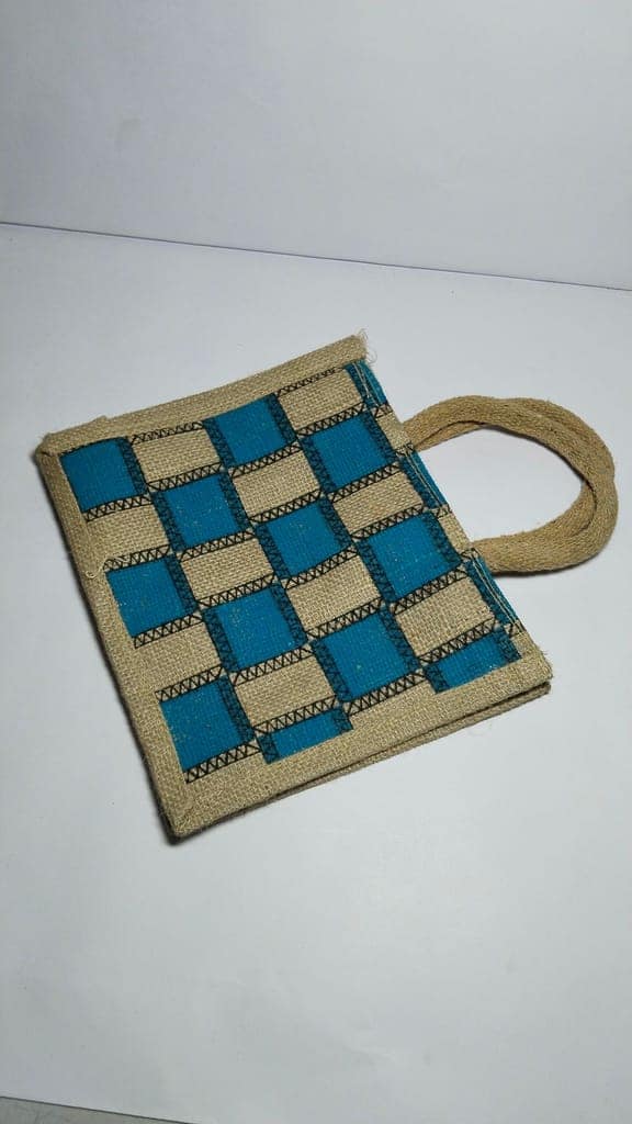 Handwoven Checkered Jute Tote Bag with Double Handles view 3