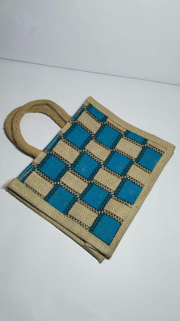 Handwoven Checkered Jute Tote Bag with Double Handles view 4