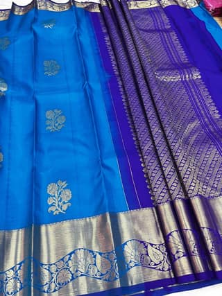 Admiral Blue Color Saree Has High Fancy Border Floral Design & Floral Butta with Unstitched Blouse