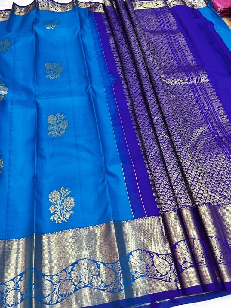 Admiral Blue Color Saree Has High Fancy Border Floral Design & Floral Butta with Unstitched Blouse