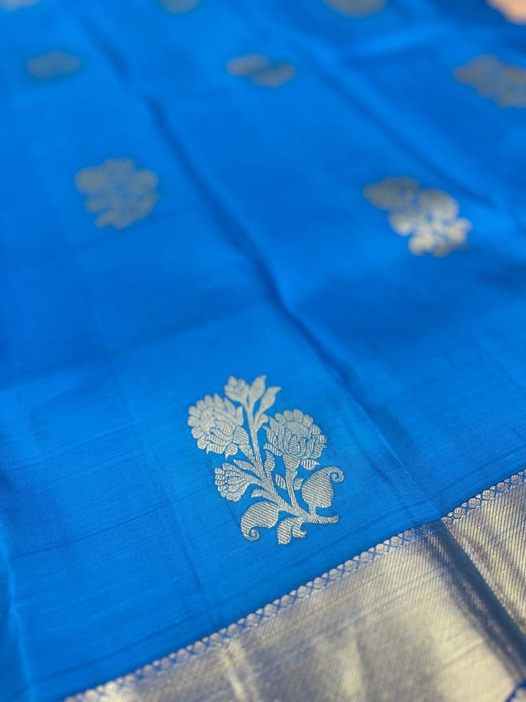 Admiral Blue Color Saree Has High Fancy Border Floral Design & Floral Butta with Unstitched Blouse view 2