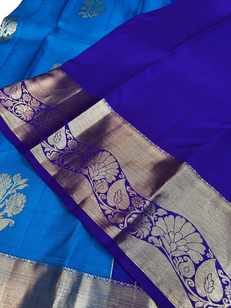 Admiral Blue Color Saree Has High Fancy Border Floral Design & Floral Butta with Unstitched Blouse view 3