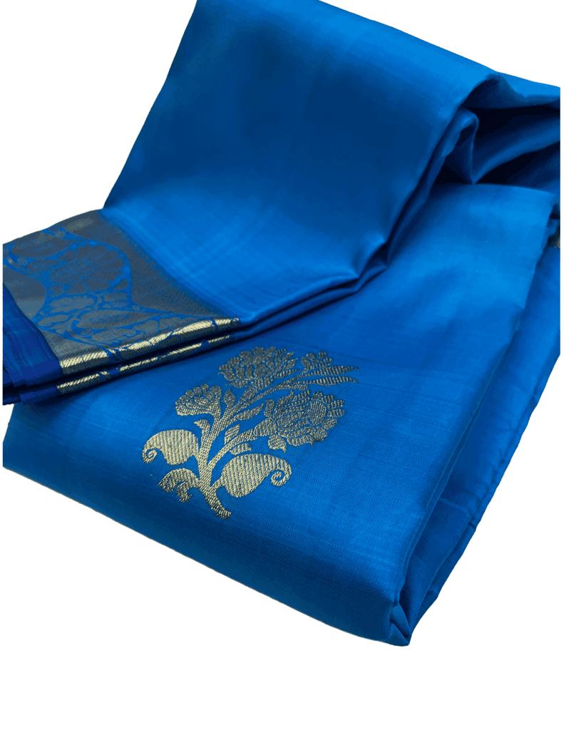 Admiral Blue Color Saree Has High Fancy Border Floral Design & Floral Butta with Unstitched Blouse view 5