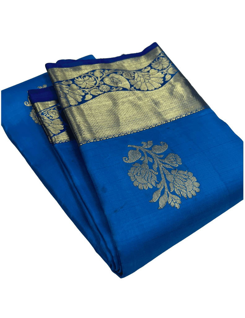 Admiral Blue Color Saree Has High Fancy Border Floral Design & Floral Butta with Unstitched Blouse view 6