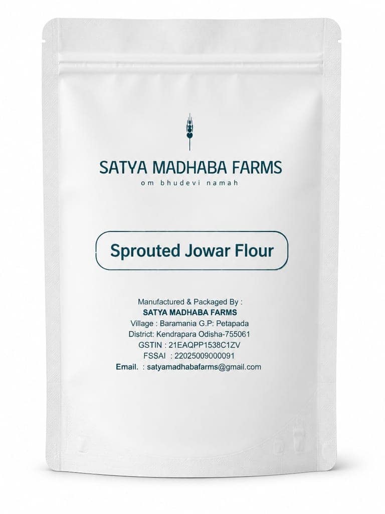 Satya Madhaba Farms Sprouted Jowar Flour 900g | Jowar Atta | Sorghum Flour Homemade , naturally sprouted, sun-dried & milled in small batches