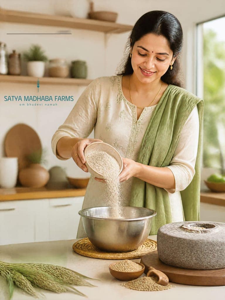 Satya Madhaba Farms Sprouted Jowar Flour 900g | Jowar Atta | Sorghum Flour Homemade , naturally sprouted, sun-dried & milled in small batches view 2