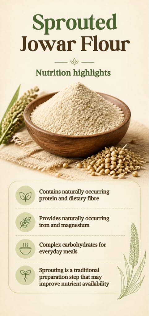 Satya Madhaba Farms Sprouted Jowar Flour 900g | Jowar Atta | Sorghum Flour Homemade , naturally sprouted, sun-dried & milled in small batches view 5
