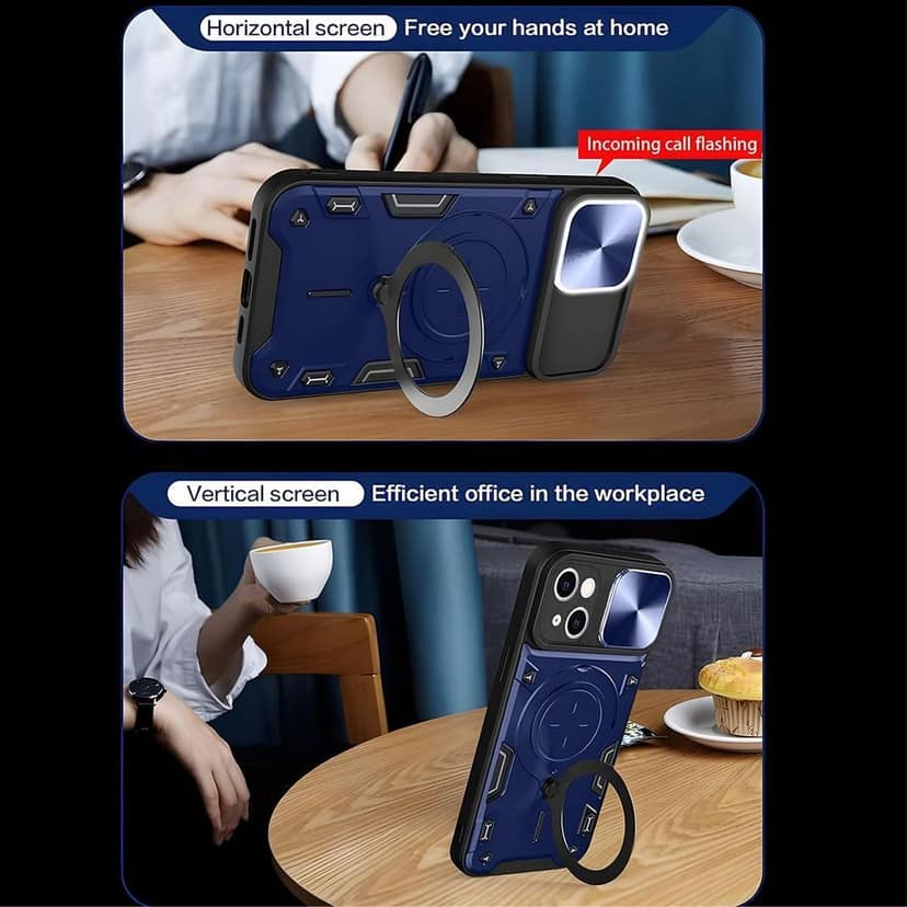 LIRAMARK Back Cover Case Compatible with iPhone 15 Plus (6.7 inch) with Stand & Slider Camera Military Grade Drop Protection view 4