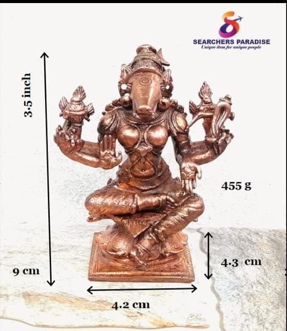 Searchers Paradise - Copper Idols Varahi,3.5 inches, Copper Handmade 455 Grams, Patina Antique Finish, Pack of 1 Piece view 2