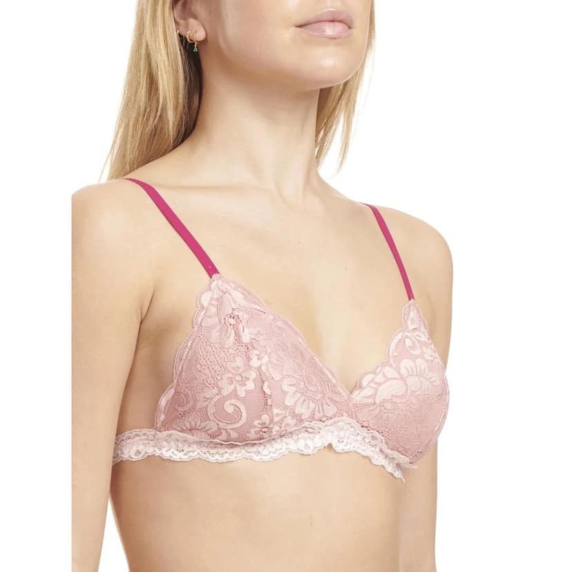 Sheluxe Women’s Soft Lace Triangle Bralette with Adjustable Straps and Two-Tone Lace Trim – Wire-Free for Everyday Comfort Peach view 3