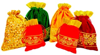 Omkar by R3 Inc. Lace Gift Pouch / Shagun Potli Multicolor (Pack of 6) Standard, Large & Jumbo