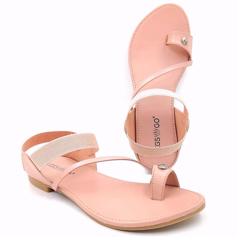 LEGS GO Peach Round Ankle Straps Sandals for women, Casual and Ethnic Wear Women Sandals | Casual & Formal Sandals view 4