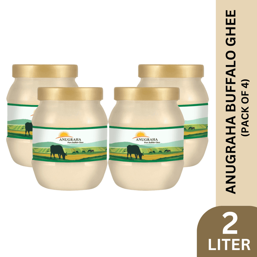 Anugraha Organic Grass-Fed Buffalo Ghee | Pure Desi Bilona Ghee | Cultured Vedic Ghee | 100% Natural & Traditional Processed (500 mlPack of 4) - 2 Liters