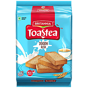 Britannia Toastea Milk/Doodh Rusk - Crunchy, Zero Trans Fat, Ready To Eat, 182 g