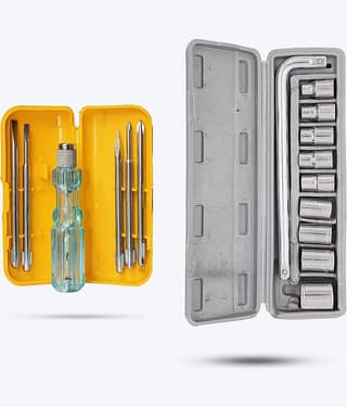 Aldeco Hand Tool Kit 5in1 Screw Driver Set with 10 Pcs Socket Set.Combination Hand Tools for Domestic & Industrial Purpose.
