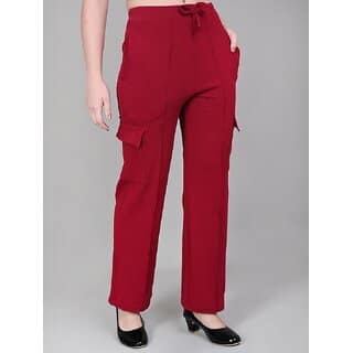T Dot Women Red Solid Mid Rise Cargo Trouser view 2