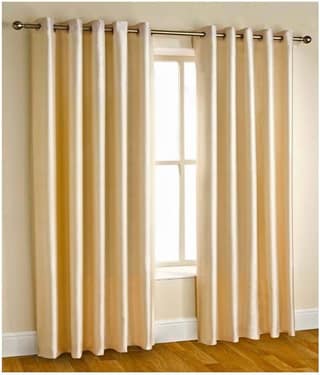 Panipat Textile Hub Solid Semi-Transparent Eyelet Door Curtain 7 ft Pack of 2 -Beige