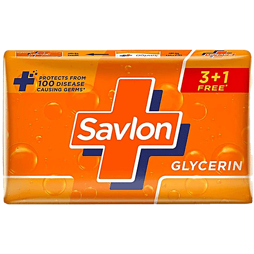 Savlon Glycerin Soap Bar With Germ Protection & Moisturisation - For Soft & Supple Skin, 125 g (Buy 3 Get 1 Free)