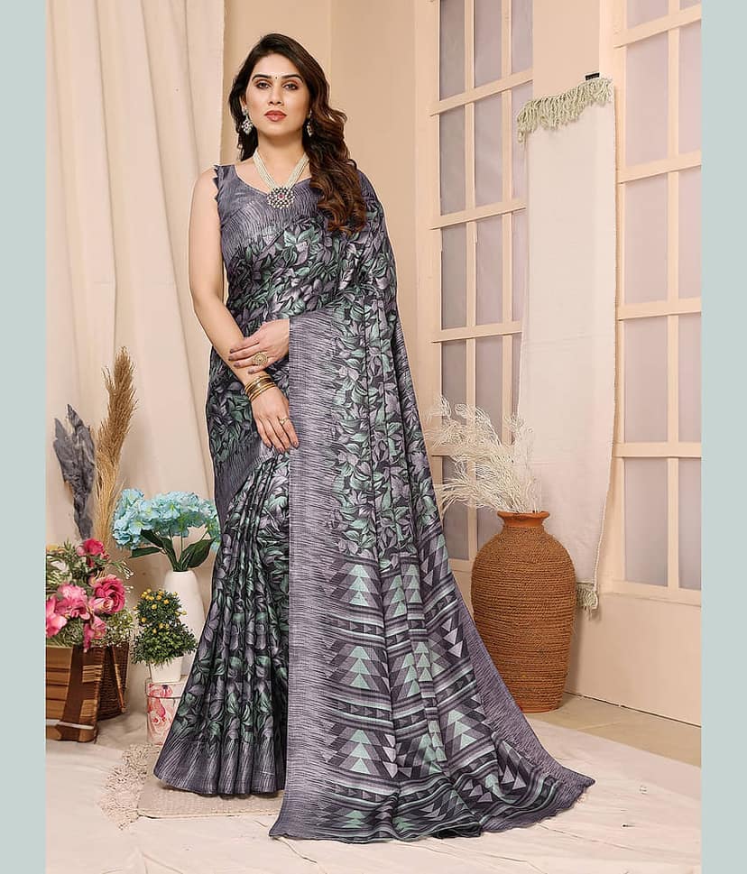 BLEESBURY Cotton Printed Saree With Unstitched Blouse Piece ( Maroon )