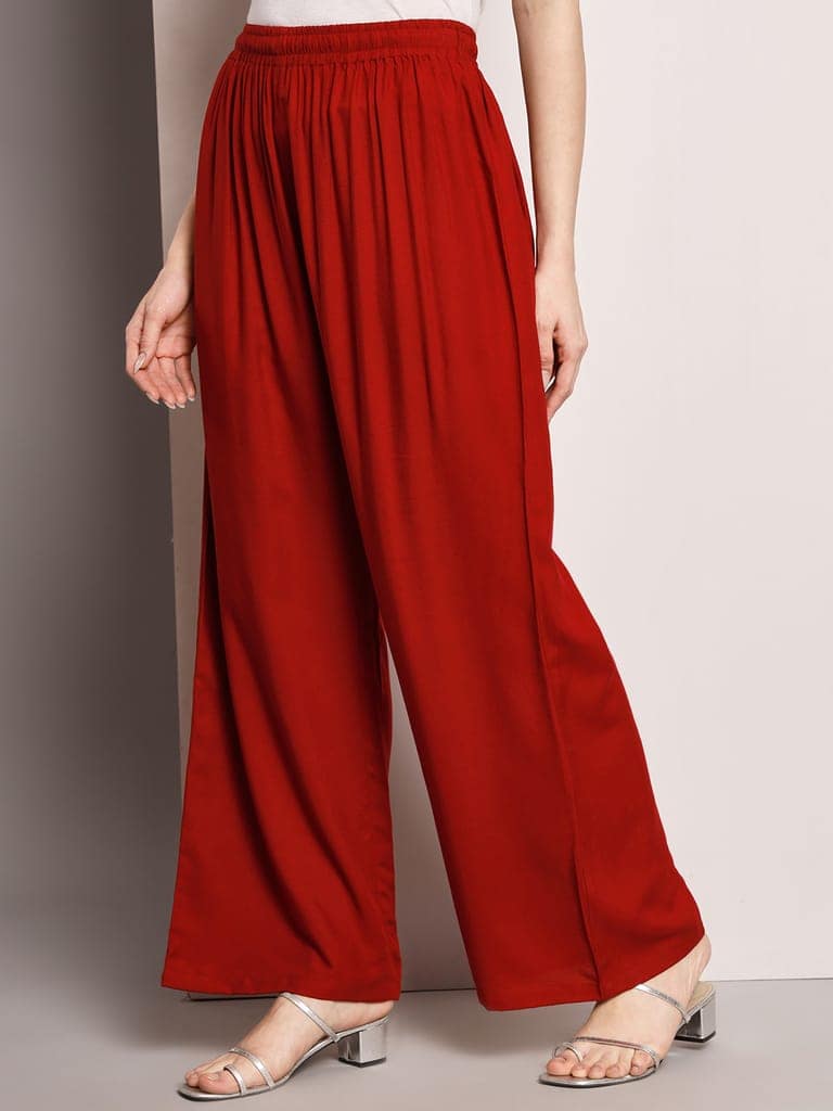 Soft Colors Regular Fit Pocket Palazzo (Maroon) view 4
