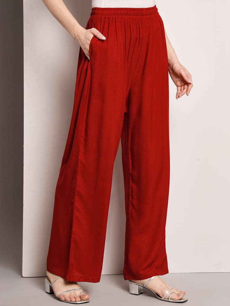 Soft Colors Regular Fit Pocket Palazzo (Maroon) view 7