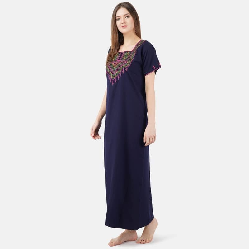 KOI SLEEPWEAR Premium Women Embroidery Night Gown Lizzybizzy Cotton Nighty Maxi view 9