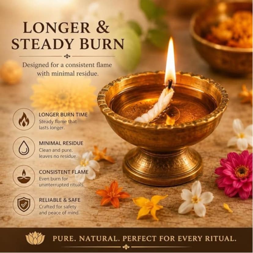 Cotton Wicks for Diya Pooja - Kesar Cotton Phool Batti for Aarti, Deepak & Akhand Jyot | Long Lasting Cotton Batti for Temple, Mandir & Daily Puja view 2