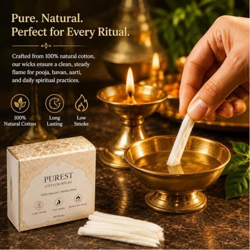 Cotton Wicks for Diya Pooja - Kesar Cotton Phool Batti for Aarti, Deepak & Akhand Jyot | Long Lasting Cotton Batti for Temple, Mandir & Daily Puja view 3