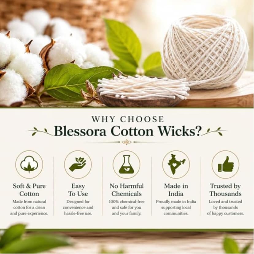 Cotton Wicks for Diya Pooja - Kesar Cotton Phool Batti for Aarti, Deepak & Akhand Jyot | Long Lasting Cotton Batti for Temple, Mandir & Daily Puja view 5