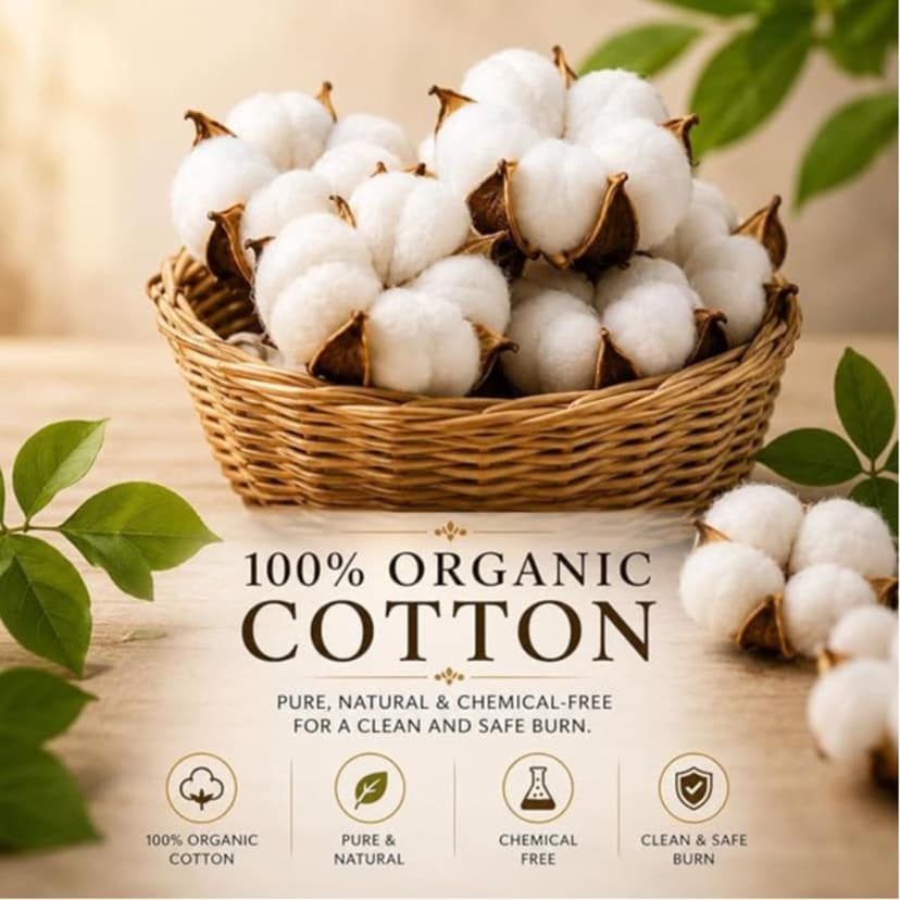 Cotton Wicks for Diya Pooja - Kesar Cotton Phool Batti for Aarti, Deepak & Akhand Jyot | Long Lasting Cotton Batti for Temple, Mandir & Daily Puja view 6