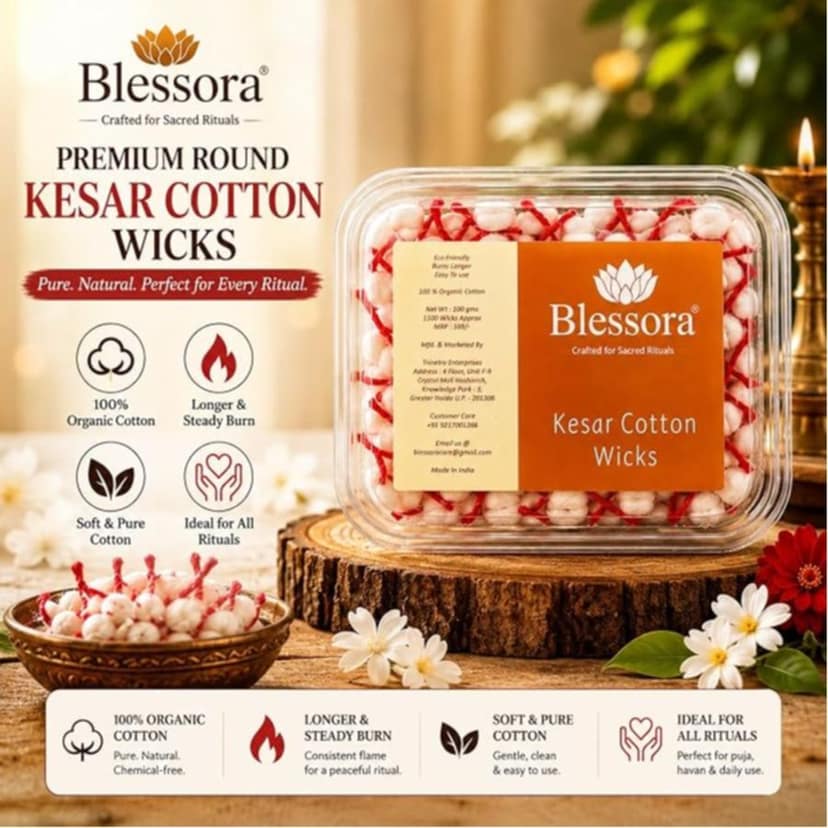 Cotton Wicks for Diya Pooja - Kesar Cotton Phool Batti for Aarti, Deepak & Akhand Jyot | Long Lasting Cotton Batti for Temple, Mandir & Daily Puja view 7