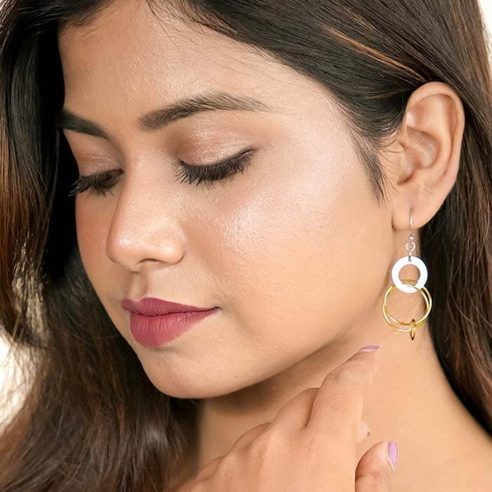 18k Gold Plated Two Tone Silver Eclipes Earrings view 2