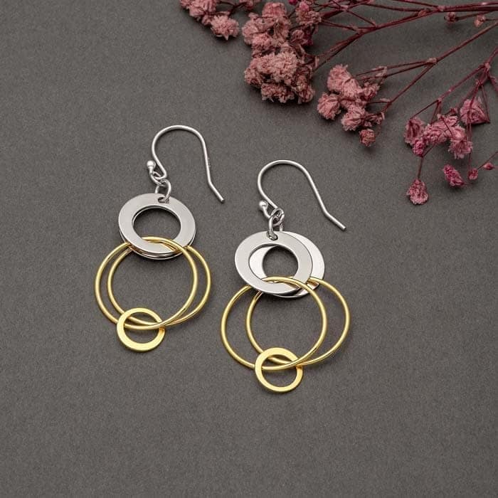 18k Gold Plated Two Tone Silver Eclipes Earrings view 3